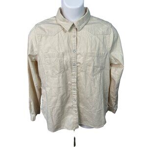 LOFT Women's Button Down Shirt Size M Beige Western Style Blouse‎ Long Sleeve